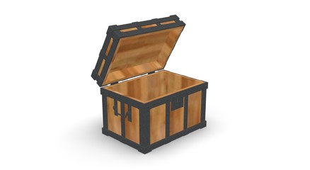 Wood chest isolated on White 3D Rendering
