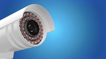 CCTV Camera on Blue 3D Rendering