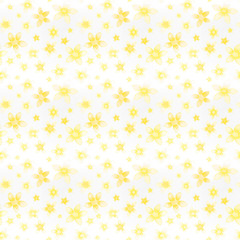 seamless pattern watercolor painted yellow small flowers on a light striped background