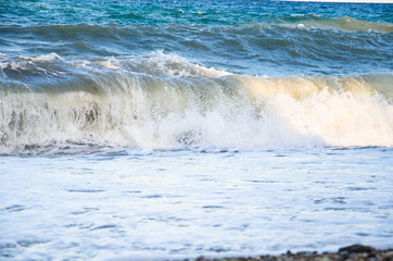 Colorful seascape, view of sea waves on beach
