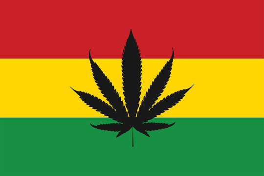 Rasta flag with sign of cannabis. Rastaman leaf decoration wallpaper.