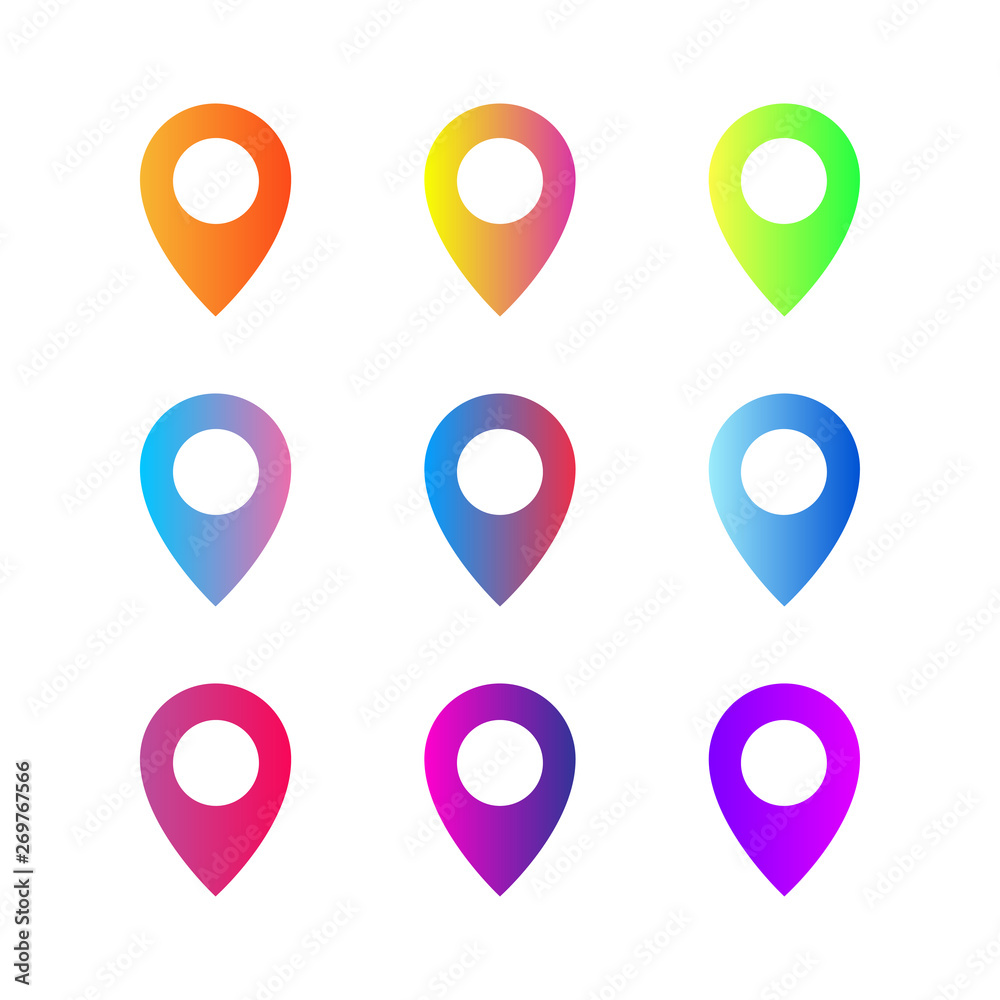 Poster gradient pointers isolated. point on map. colorful markers for application or navigation.