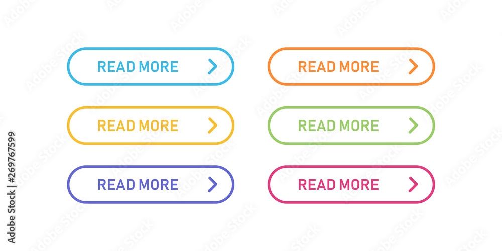 Poster colored buttons isolated. read more design element. buttons for web application and websites.