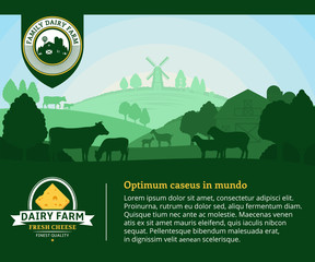 Cheese logo and dairy farm illustration
