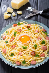 Itslian pasta carbonara with sausage and egg