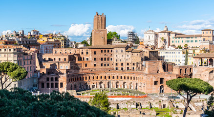 Fototapeta na wymiar Ancient buildings od Trajans Market, Italian: Mercati di Traiano - the first Roman shopping center, Rome, Italy
