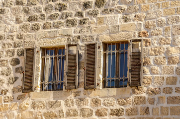 Windows with shutters in the Old City of Jerusalem, Israel