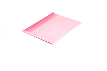 Beauty pink envelope; branding mock up; front view on white background.