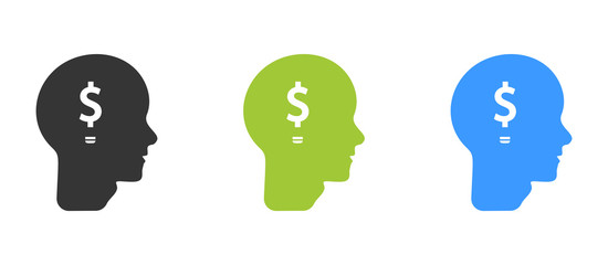 Brain with dollar sign icon - vector flat