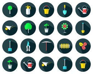 Flat icons for the gardening concept - garden flat sign icons set