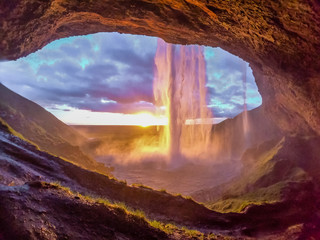 sunset hitting the waterfall iceland © ZoPhotos