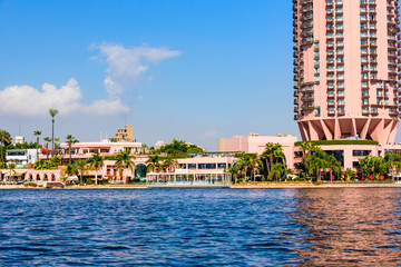 Residential and office buildings of the Cairo city. View from Nile river