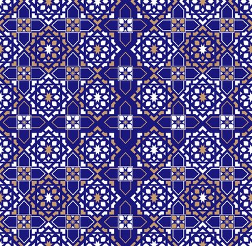 Seamless ceramic tile based on traditional oriental arabic patterns. Vintage multicolor pattern in turkish, morocco, arabic style. Endless pattern of Moroccan, Turkish, Lisbon floor tiles.