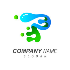 logo letter p , water company logo with initials p + sea icon and modern