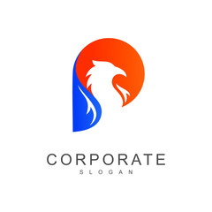 the logo of the letter p with the appearance of an eagle, an animal symbol, logo letter p