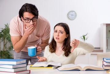 Students preparing for exam together at home 