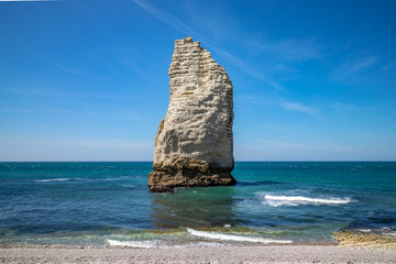 Aerial view shot, sea stacks, Étretat.