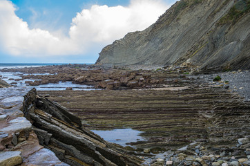 Fototapeta na wymiar Panorama of the cliffs and the flysch of Zumaia, Basque Country