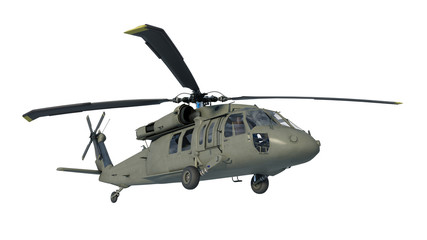 Helicopter in flight, military aircraft, army chopper isolated on white background, bottom view, 3D rendering - 269776199