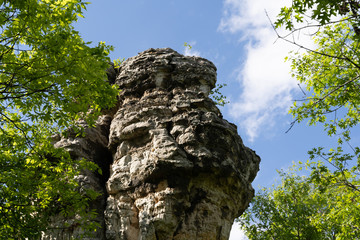 Fototapeta na wymiar Chimney Rock in Hastings Minnesota is a 30-foot-tall sandstone rock pillar located in Dakota County