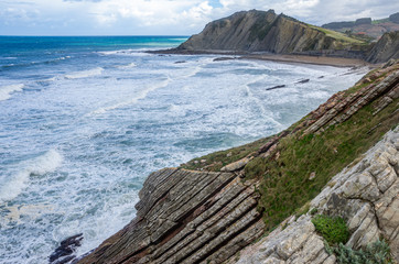 Panorama of the cliffs and the flysch of Zumaia, Basque Country