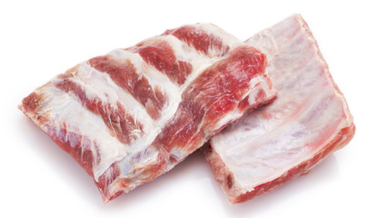 Raw pork ribs on white background