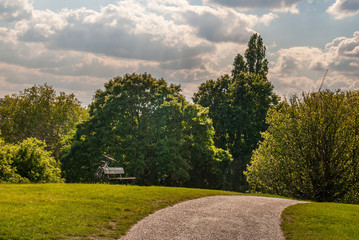 Fototapeta na wymiar Hill walkway With a beautiful sky backdrop in Hampstead Heath, London,