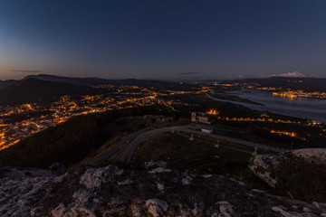 aerial view of the city at night