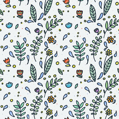 Seamless doodle pattern with cute floral elements