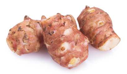 Fresh topinambur on white background