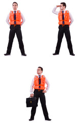 Obraz premium Man in life-jacket isolated on white 