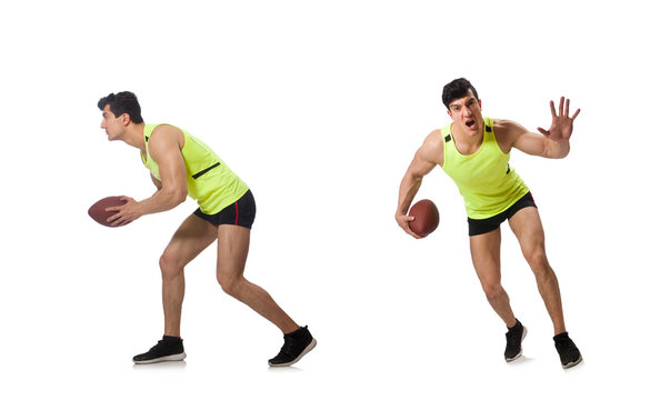 Man playing american football isolated on white © Elnur