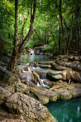 Waterfall in Kanchanaburi, Thailand.