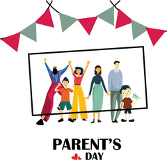 Happy Parents Day Greeting Card Vintage Vector Template Design Background Illustration