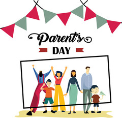 Happy Parents Day Greeting Card Vintage Vector Template Design Background Illustration