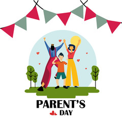 Happy Parents Day Greeting Card Vintage Vector Template Design Background Illustration