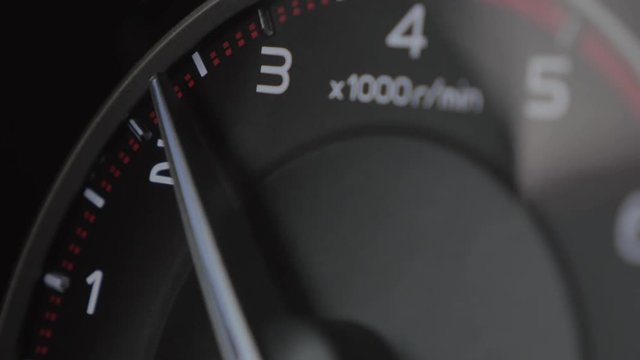 Car Speedometer moving in 4K. Close up view.