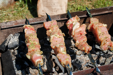 Cooking kebabs on the grill
