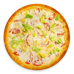 Itanian pizza isolated top view