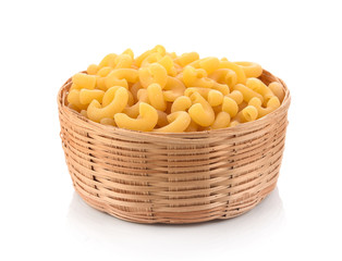 macaroni in basket on white background