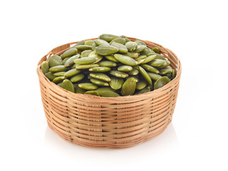 pumpkin seed in basket on white background