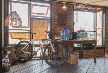 Bicycle and Window and Table in Country Loft Interior Design Room