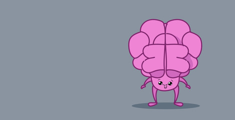 cute human brain organ pink cartoon character kawaii style horizontal