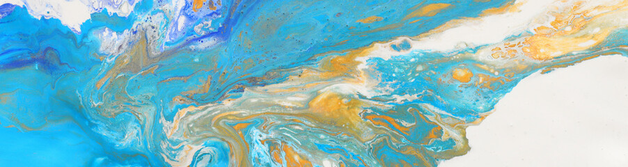 Abstract marbleized effect background. Blue and white creative colors. Beautiful paint with the addition of gold. banner