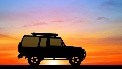 Fototapeta na wymiar silhouette car on sunset background.
