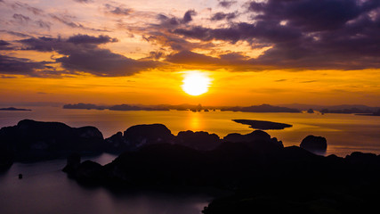 High angle  Aerial photo of  landscape sunset and  Mountain in Krabi Thailand