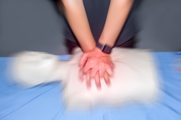 Education healthcare first aid of CPR training medical procedure, demonstrating chest compression...