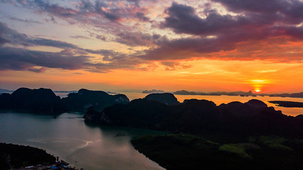 High angle  Aerial photo of  landscape sunset and  Mountain in Krabi Thailand
