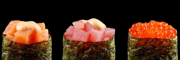 Classic sushi roll. Sushi at black background.Japanese seafood sushi , sushi a black background.