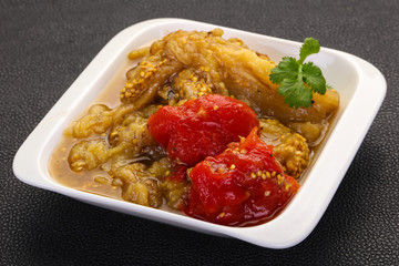 Caucasian cuisine - baked eggplant and tomato